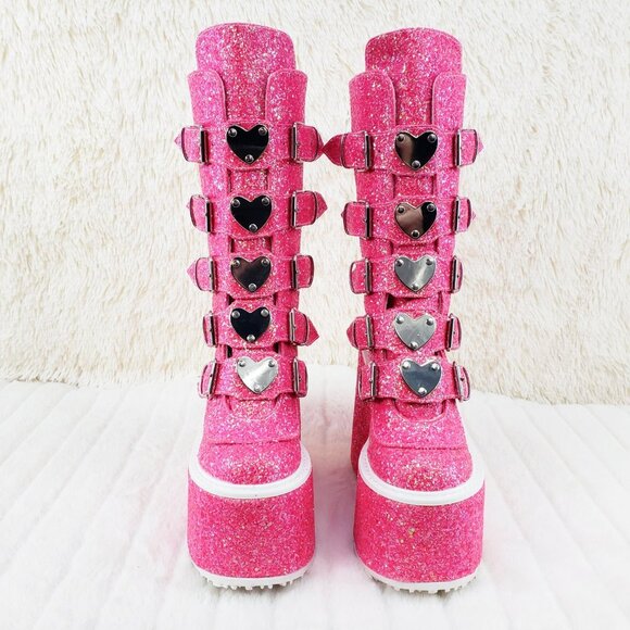 Swing Pink Cyber Punk Platform Glitter Heart Plate Boots - Picture 10 of 15